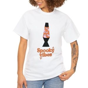 Spooky Vibes Light Pink Ghosts Floating in Orange Lava Lamp Halloween T Shirt